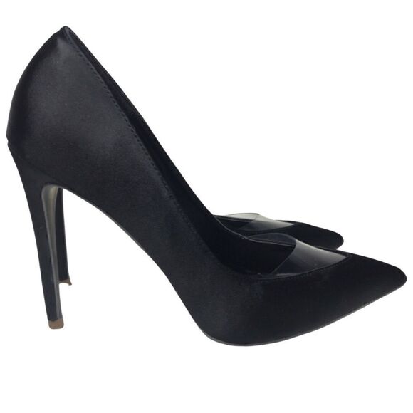 Missguided Black Satin Stiletto Heels Pumps Size 8 - Picture 5 of 10